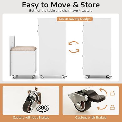 White 3-in-1 Vanity Table Set with Flip-Up Mirror and Padded Stool