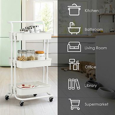 3-Tier Utility Cart Storage Rolling Cart with Casters