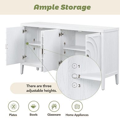 Retro Storage Cabinet Sideboard door with Circular Groove Design Round Metal Door Handle