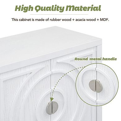 Retro Storage Cabinet Sideboard door with Circular Groove Design Round Metal Door Handle