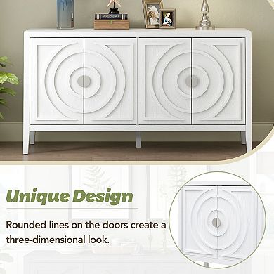 Retro Storage Cabinet Sideboard door with Circular Groove Design Round Metal Door Handle
