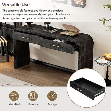 Retro Cabinet Silhouette Console Table with Open Style, Two Top Drawers