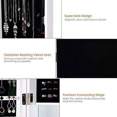 White Full-Length Mirror Jewelry Cabinet with Ring and Necklace Storage