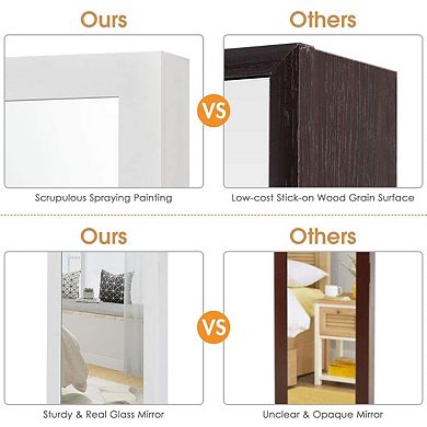 White Full-Length Mirror Jewelry Cabinet with Ring and Necklace Storage