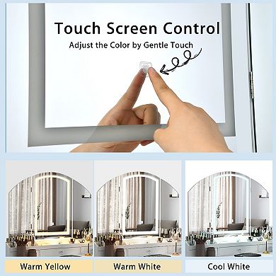 Vanity Table Stool Set with Large Tri-folding Lighted Mirror-White