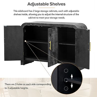 Retro Minimalist Curved Cabinet with Gold Handles and Adjustable Dividers