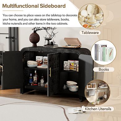 Retro Minimalist Curved Cabinet with Gold Handles and Adjustable Dividers