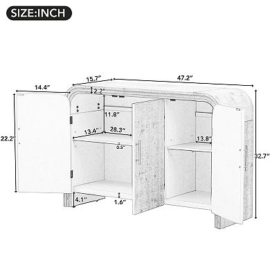 Retro Minimalist Curved Cabinet with Gold Handles and Adjustable Dividers