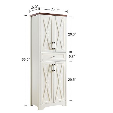 68" White Freestanding Tall Kitchen Cabinet