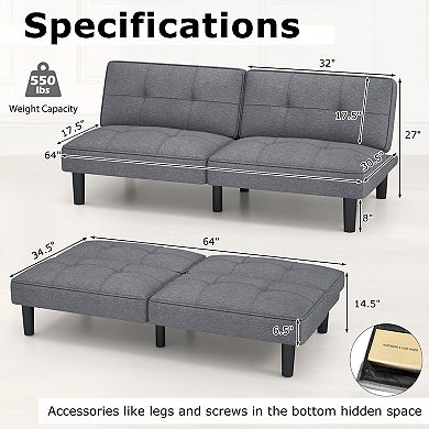 Convertible Folding Futon Sofa Bed with 6-Position Adjustable Backrest-Gray
