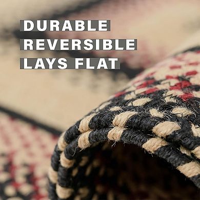 Homespice Primitive Star Gloucester Braided Jute Reversible Cranberry/Black/Tan Rug