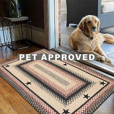 Homespice Primitive Star Gloucester Braided Jute Reversible Cranberry/Black/Tan Rug