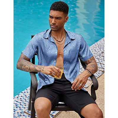 COOFANDY Mens Button Down Short Sleeve Shirt Dress Shirts Wedding Shirt  Party Prom