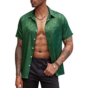 COOFANDY Mens Button Down Short Sleeve Shirt Dress Shirts Wedding Shirt Party Prom