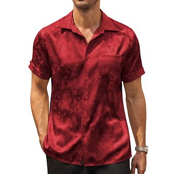 COOFANDY Mens Button Down Short Sleeve Shirt Dress Shirts Wedding Shirt Party Prom