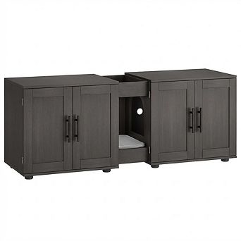 Double Room Cat Litter Box Enclosure Wooden Washroom Furniture with Cat Door for Indoor Cats