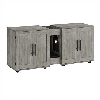 Double Room Cat Litter Box Enclosure Wooden Washroom Furniture with Cat Door for Indoor Cats