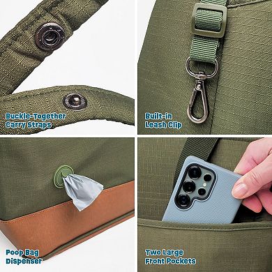 Hoomans + Paws Water-Resistant Pet Tote Carrier with Plush Pad & Built-In Safety Leash