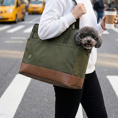 Hoomans + Paws Water-Resistant Pet Tote Carrier with Plush Pad & Built-In Safety Leash