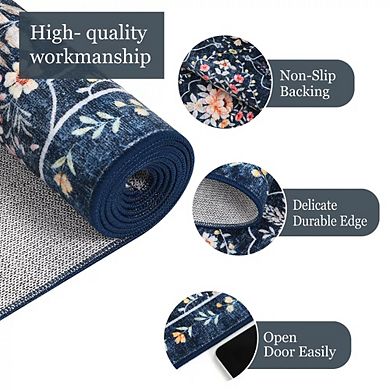 Boho Floral Medallion Area Rug, Washable Printed Carpet with Non-Slip Soft Low-Pile for Bedroom