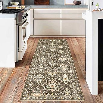 Boho Floral Medallion Area Rug, Washable Printed Carpet with Non-Slip Soft Low-Pile for Bedroom