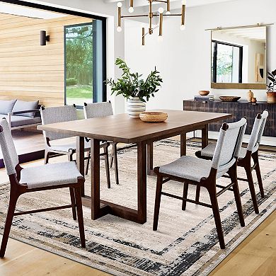 Pearl Velvet Dark Blue Rectangular Hallway Bathroom Entryway Kitchen Office Foldable Geometric Rug