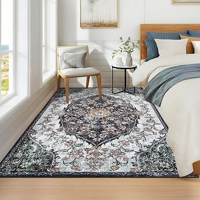 Polyester Cashmere Hallway Bathroom Entryway Kitchen Office Foldable Geometric Persian Washable Rug