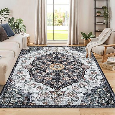 Polyester Cashmere Hallway Bathroom Entryway Kitchen Office Foldable Geometric Persian Washable Rug