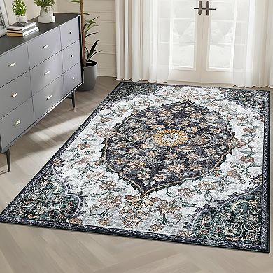 Polyester Cashmere Hallway Bathroom Entryway Kitchen Office Foldable Geometric Persian Washable Rug