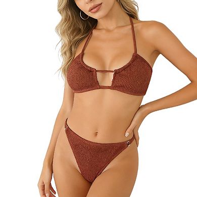 Women's Two Piece Bikini Set with Keyhole Top Adjustable Bottom Swimsuits