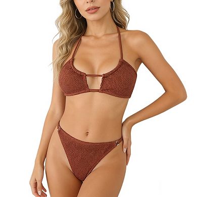 Women's Two Piece Bikini Set with Keyhole Top Adjustable Bottom Swimsuits
