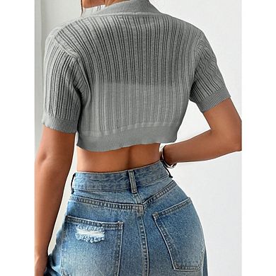 Women's Short Sleeve Knit Cardigans Trendy Solid Color Summer Casual Cardigan