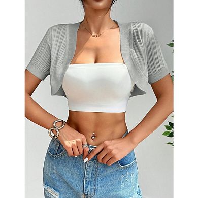 Women's Short Sleeve Knit Cardigans Trendy Solid Color Summer Casual Cardigan