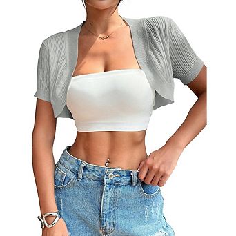 Women's Short Sleeve Knit Cardigans Trendy Solid Color Summer Casual Cardigan