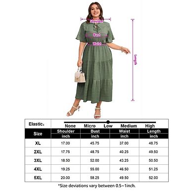 Women's Rayon Plus Size Short Sleeve Midi Pleated Dresses with Pockets for Wedding Guest