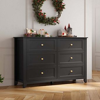 Modern 6 Drawer Dresser for Bedroom, 54" Wide Wooden Dressers with Large Storage