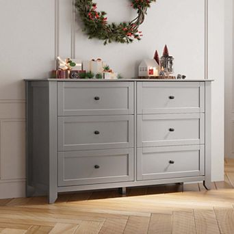 Modern 6 Drawer Dresser for Bedroom, 54" Wide Wooden Dressers with Large Storage