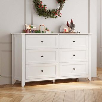 Modern 6 Drawer Dresser for Bedroom, 54" Wide Wooden Dressers with Large Storage