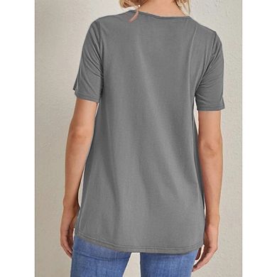 Women's Maternity Casual Short Sleeve Blouse Top Split Side Crew Neck Tunic Shirts