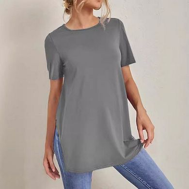 Women's Maternity Casual Short Sleeve Blouse Top Split Side Crew Neck Tunic Shirts
