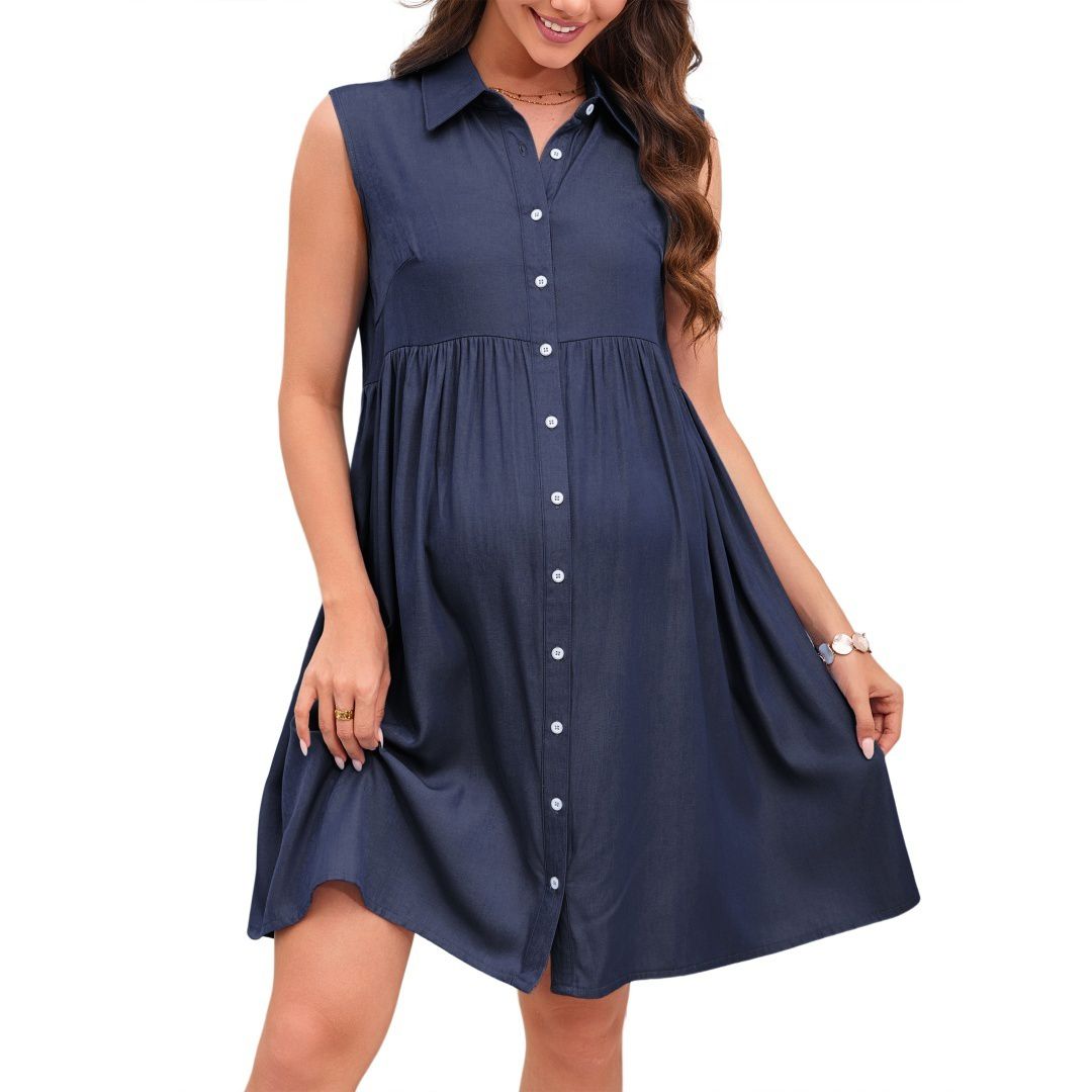 Женские платья Maternity Dress Sleeveless Ruffle Polo V Neck Button Casual Work Dress Pregnancy