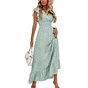 Womens Short Sleeves Dress V Neck Tiered Ruffle Hem Flowy A Line Dress for Causal Dressy