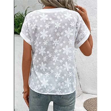 Women's Lightweight Summer V-Neck Solid Color Tops Casual Short Sleeve Blouses Shirts