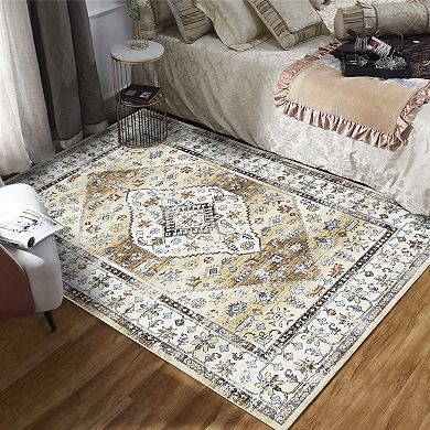 Polyester Imitation Cashmere Rectangular Hallway Entryway Kitchen Office Foldable Flower Printed Rug