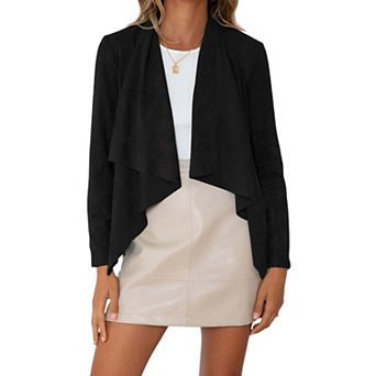Women's Faux Suede Waterfall Coat Long Sleeve Cardigan Open Front Short Jackets Fashion Clothes