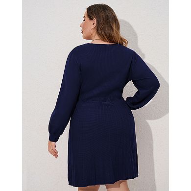 Women's Plus Size Casual Sweater Dress Square Neck Long Lantern Pullover Dresses