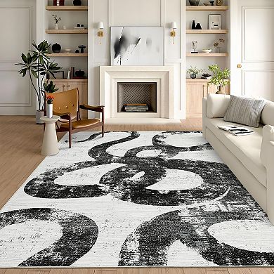 Polyester Rectangular Hallway Bathroom Entryway Kitchen Office Foldable Geometric Abstract Rug