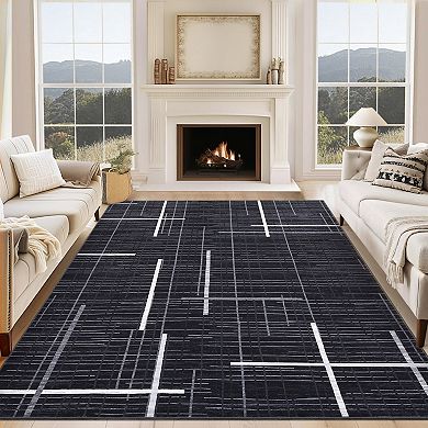 Polyester Yarn Cashmere Rectangular Hallway Bathroom Entryway Kitchen Office Foldable Geometric Rug