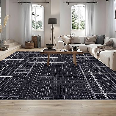 Polyester Yarn Cashmere Rectangular Hallway Bathroom Entryway Kitchen Office Foldable Geometric Rug