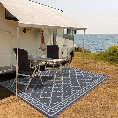 Rectangular Beach Front Porches Patio Picnic RV Camping Garage Rhomb Border Modern Moroccan Area Rug